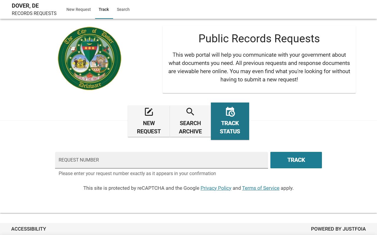 Dover white pages FOIA request portal online submission