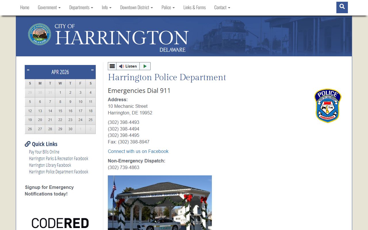 Harrington white pages police department records page