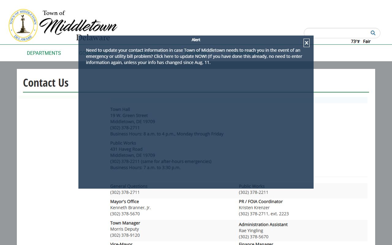 Middletown white pages FOIA coordinator contact page