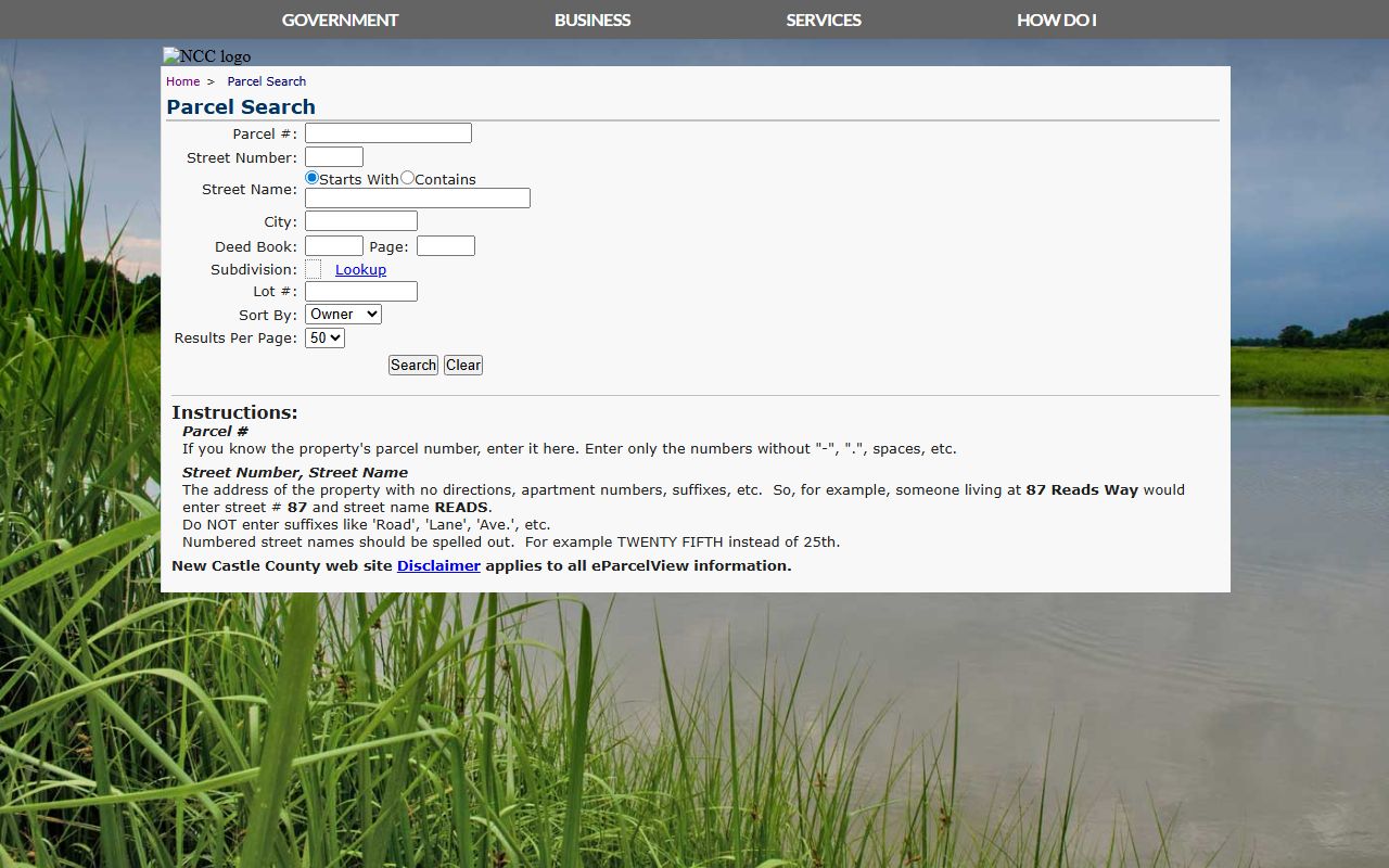 New Castle County white pages property parcel search tool