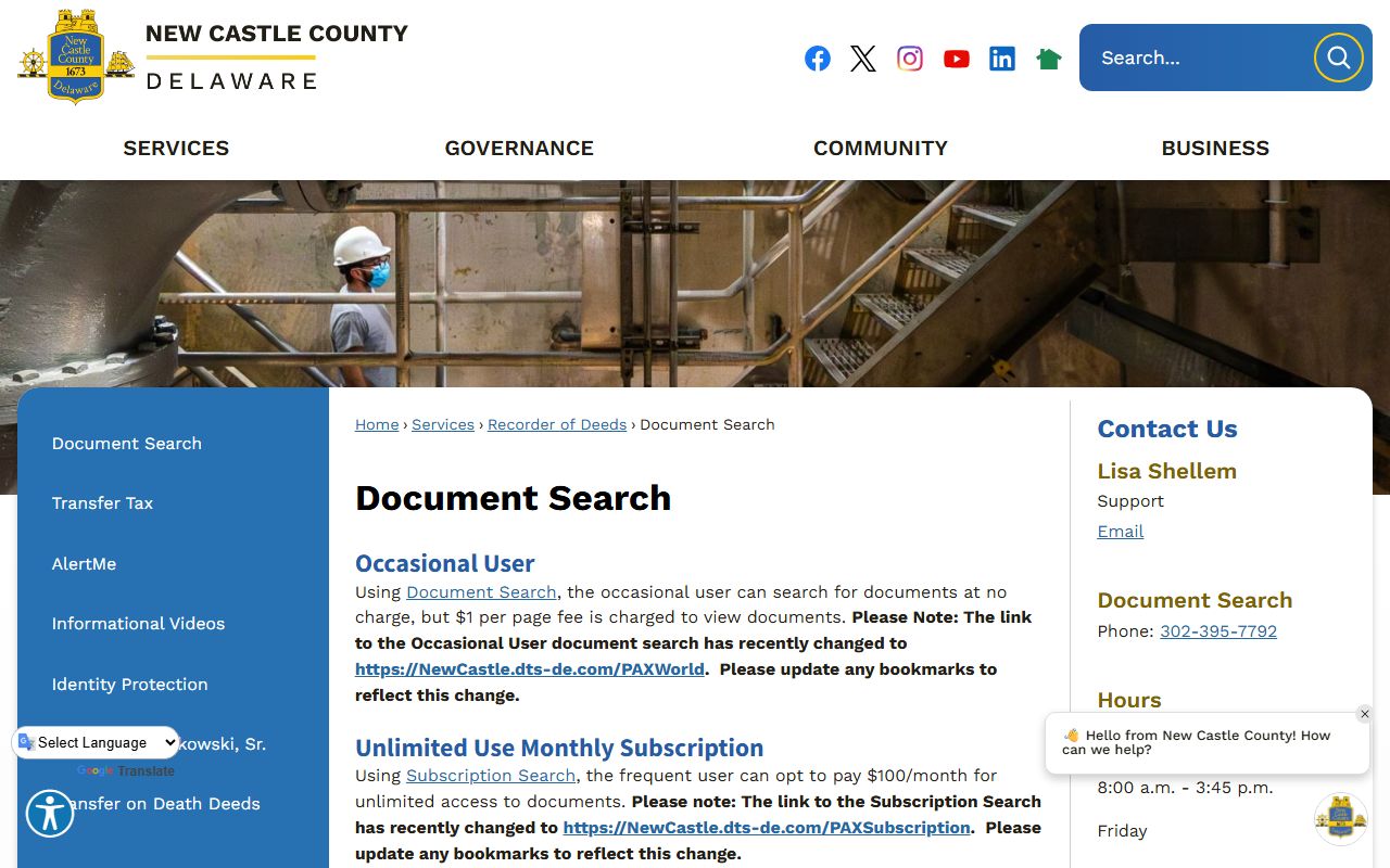 New Castle County white pages recorder of deeds document search