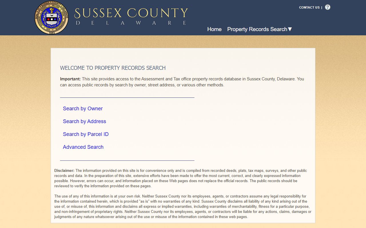 Sussex County white pages property assessment search tool