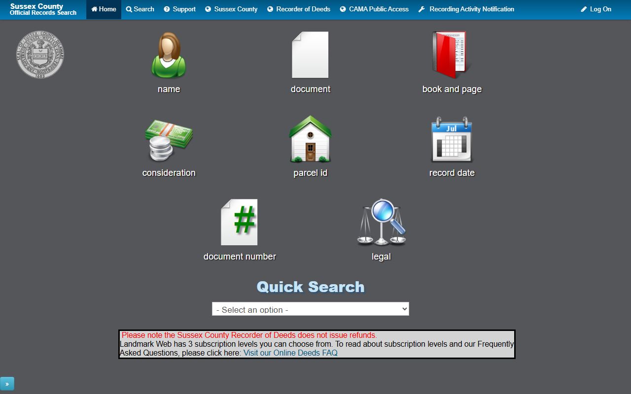 Sussex County white pages recorder of deeds Landmark Web search