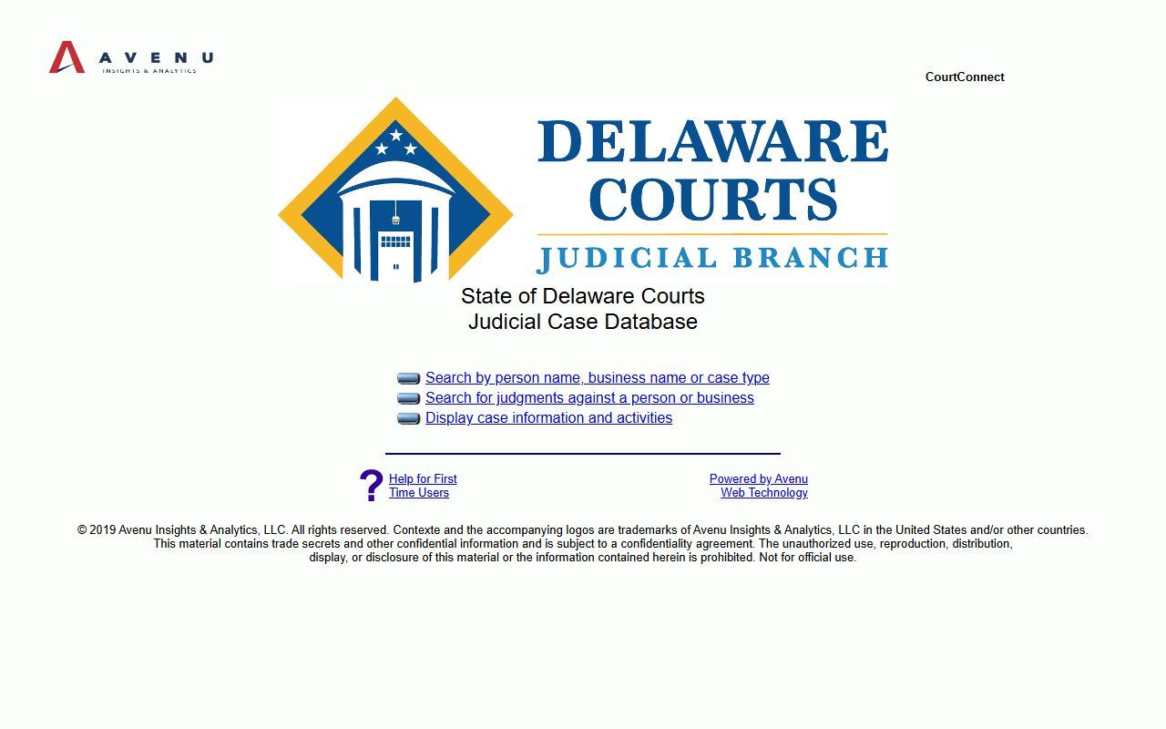Delaware Courts CourtConnect online white pages case search