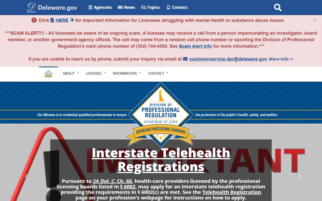 Delaware Division of Professional Regulation license white pages lookup