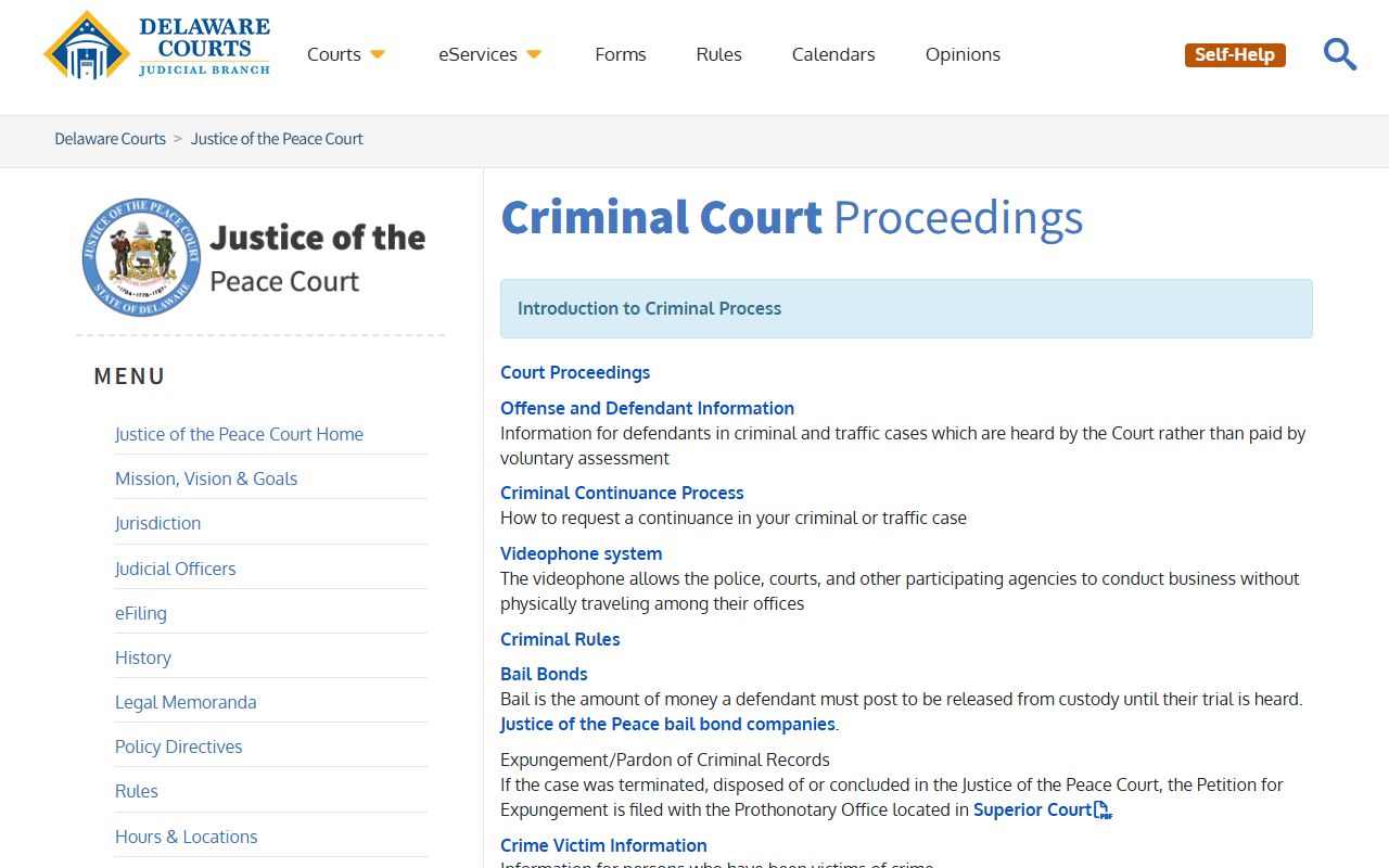 Delaware Justice of the Peace Court criminal white pages lookup