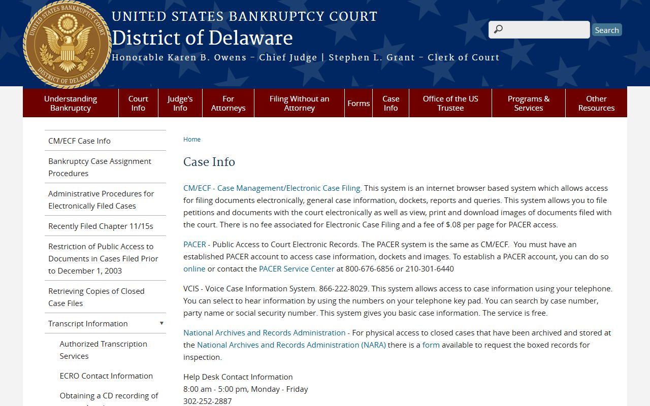 U.S. District Court of Delaware white pages federal case lookup